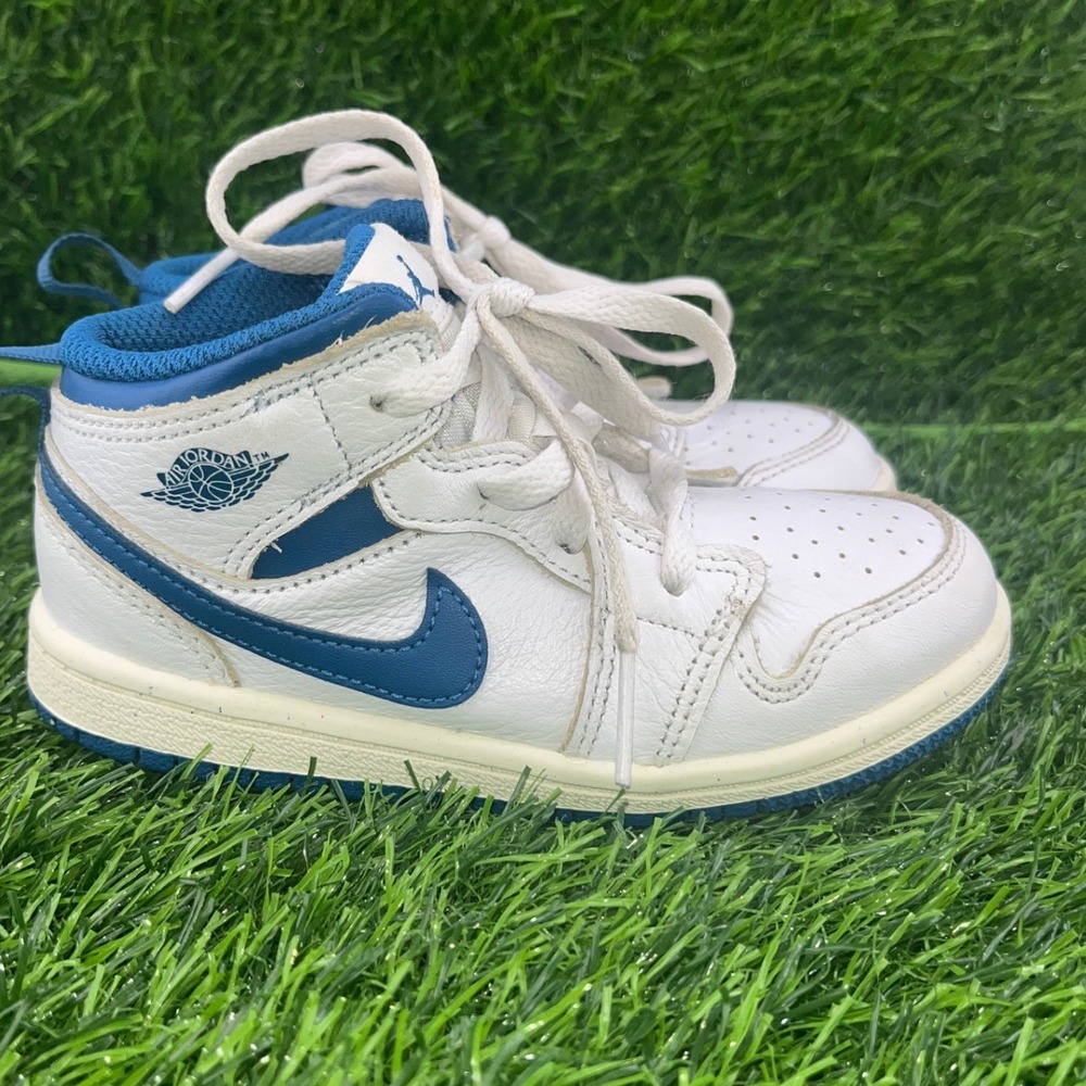 Nike Air Jordan 1 Mid Toddler White Blue Classic Sneakers Size 9C